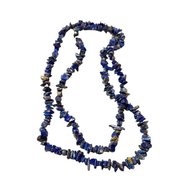Genuine Lapis Chip Long Necklace - Picture 1 of 2